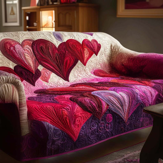 Happy Hearts Quilted Sofa Cover Gifts To Get Mother In Law For Valentine Day - Pvr