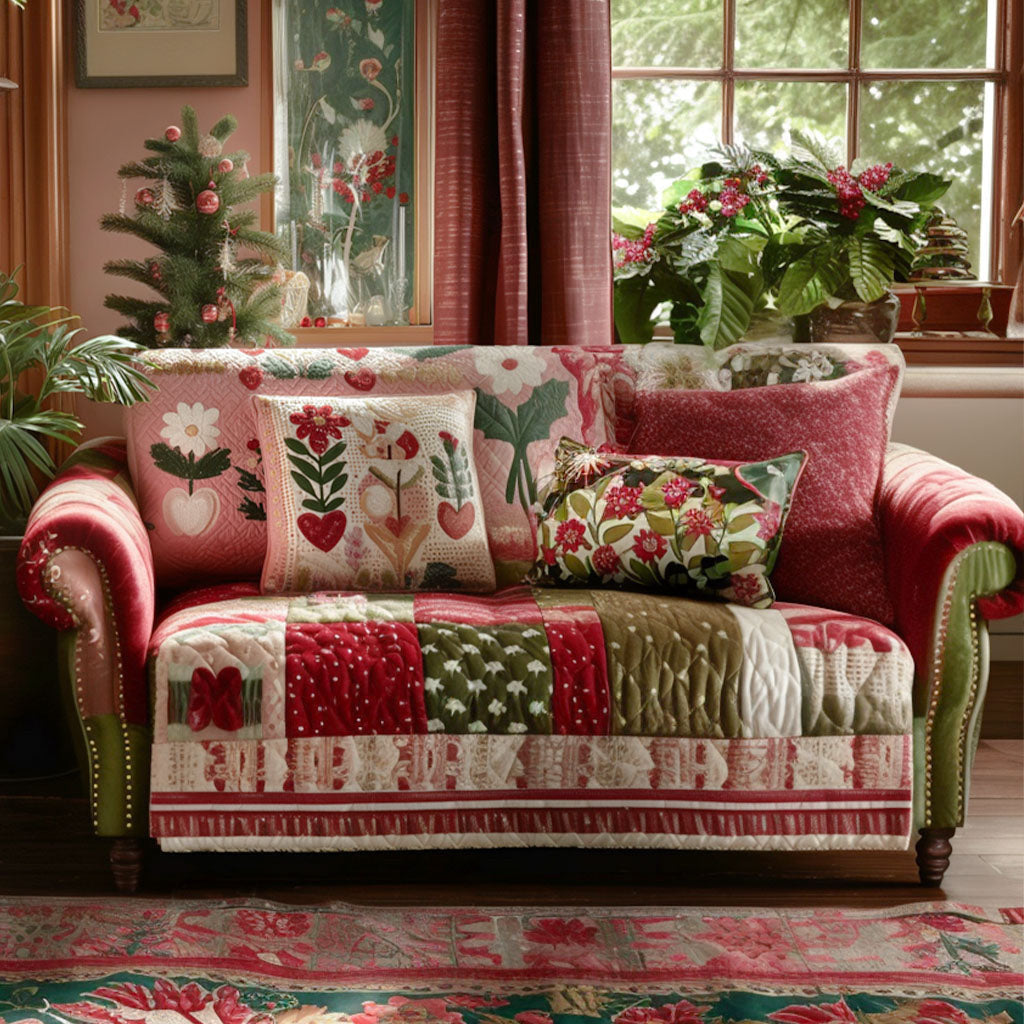 Sweet Cottage Bloom Quilted Sofa Cover Valentine Day Gift Ideas For Your Sister - Pvr