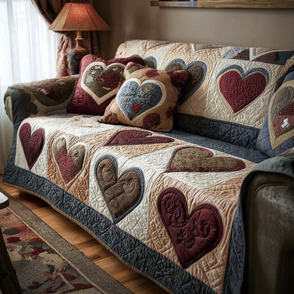 Tender Hearts Quilted Sofa Cover Nice Valentine Day Gift For Mother In Law - Pvr
