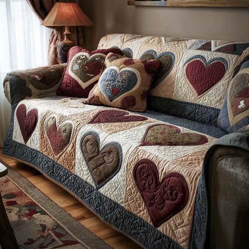 Tender Hearts Quilted Sofa Cover Nice Valentine Day Gift For Mother In Law - Pvr