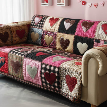 Valentine Heart Quilted Sofa Cover Valentine Day Present For Your Inlaws - Pvr