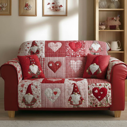 Valentine Gnome Quilted Sofa Cover Cute Gnome Themed Valentine Day Gifts For Her - Pvr