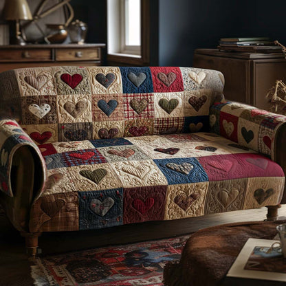Warm Hearts Quilted Sofa Cover Valentine Day Presents For The Whole Family - Pvr