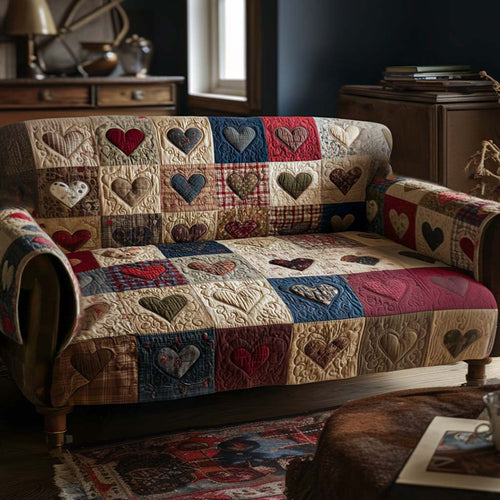 Warm Hearts Quilted Sofa Cover Valentine Day Presents For The Whole Family - Pvr