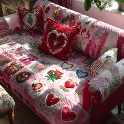 Whispering Hearts Quilted Sofa Cover Best Valentine Day Gifts For Women - Pvr