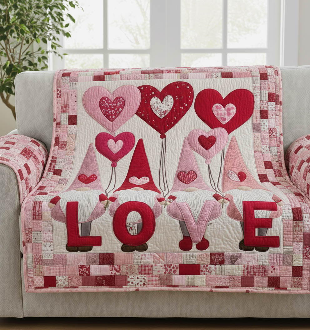 Valentine Gnome Quilted Sofa Cover Valentine Day Gift Ideas For Gnome Lovers - Pvr