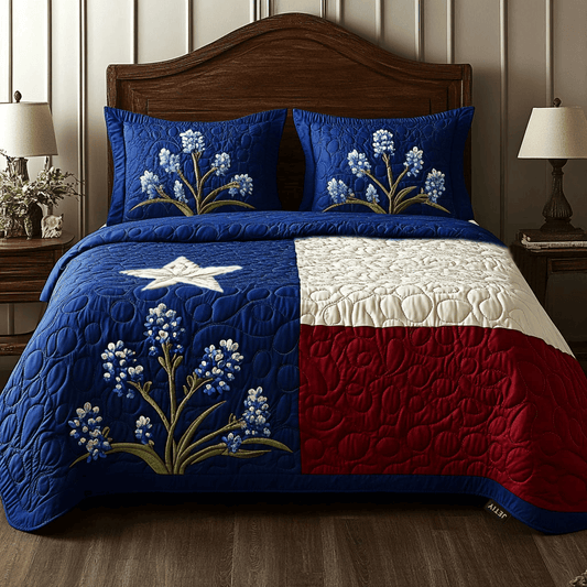 Texas Pride Quilted Bedding Set Blue Duvet Covers Father's Day Gift For Dad - Printvoro