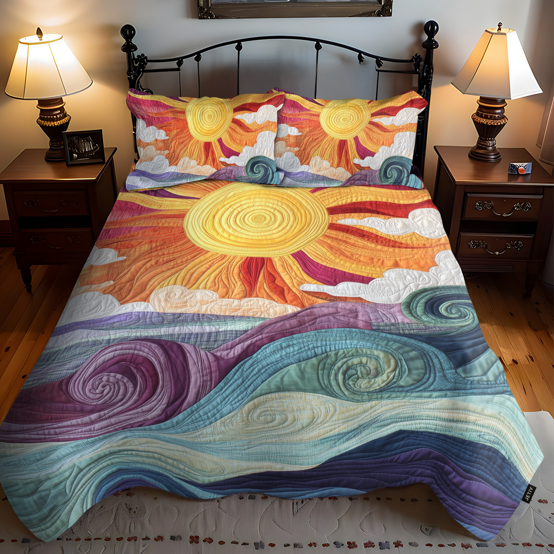 Sunshine Waves Quilt Bedding Set Summer Duvet Covers Great Mother's Day Gift For Mom - Printvoro