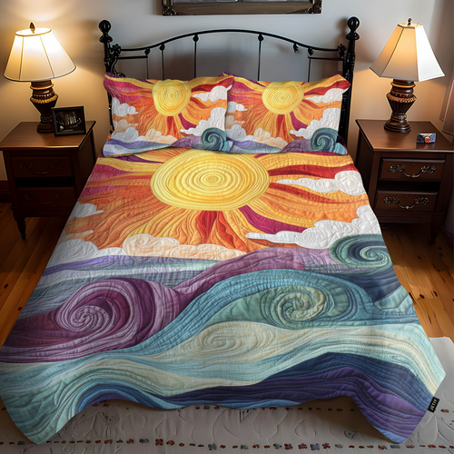 Sunshine Waves Quilt Bedding Set Summer Duvet Covers Great Mother's Day Gift For Mom - Printvoro