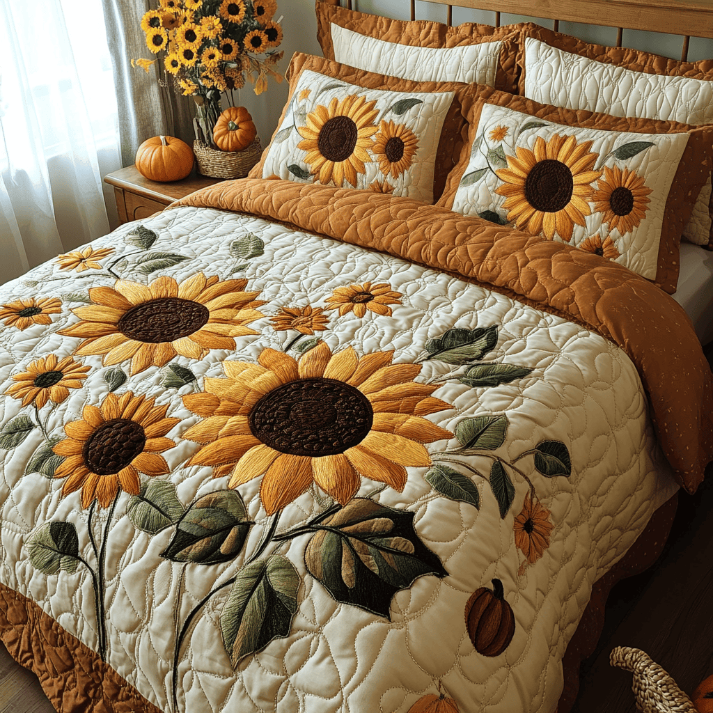 Sunflower Quilt Bedding Set Floral Duvet Covers Mother's Day Gift For Daughter - Printvoro