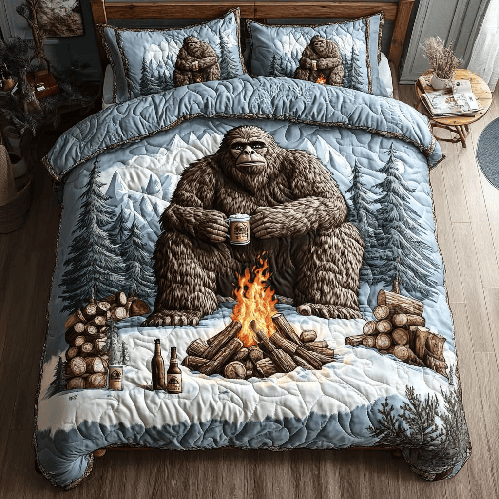 Bigfoot Journey Quilt Bedding Set Brown Duvet Cover Queen Gifts Retirement Gifts for Dad - Printvoro