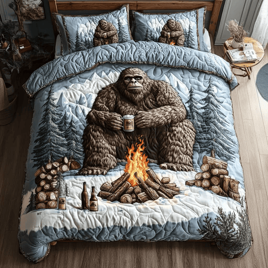 Bigfoot Journey Quilt Bedding Set Brown Duvet Cover Queen Gifts Retirement Gifts for Dad - Printvoro