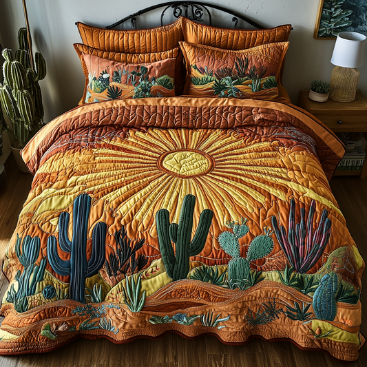 Cactus Sunrise Quilted Bedding Set Bedspreads Queen Size Best Gift for Catus Lovers