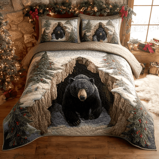 Holiday Black Bear Quilt Bedding Set Forest Themed Duvet Covers Gift for Mom - Printvoro