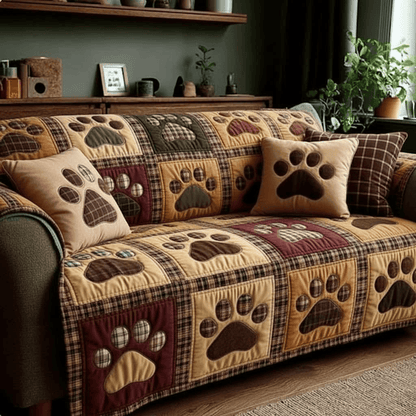 Paws Love Quilted Sofa Cover Handmade Patchwork Sofa Protector Gift for Dog Cat Lovers - Printvoro