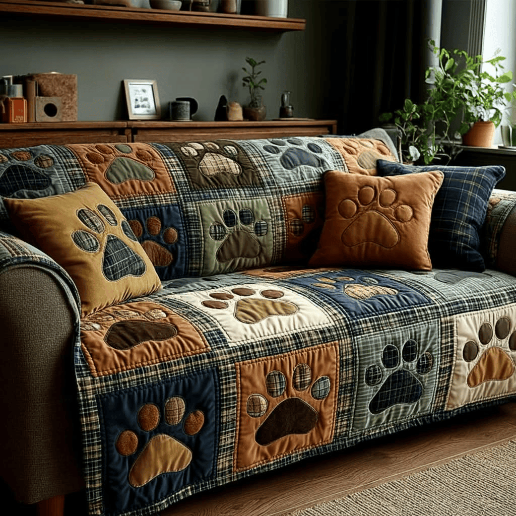 Love Paw Quilted Sofa Cover Handmade Couch Covers Pet Owner Gift Ideas - Printvoro