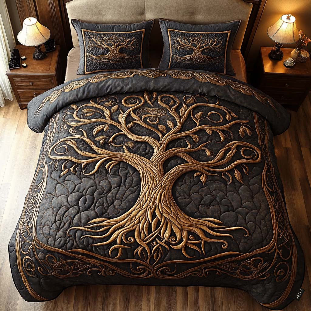 Golden Harmony 3-Piece Quilted Bedding Set NCU0DV2176