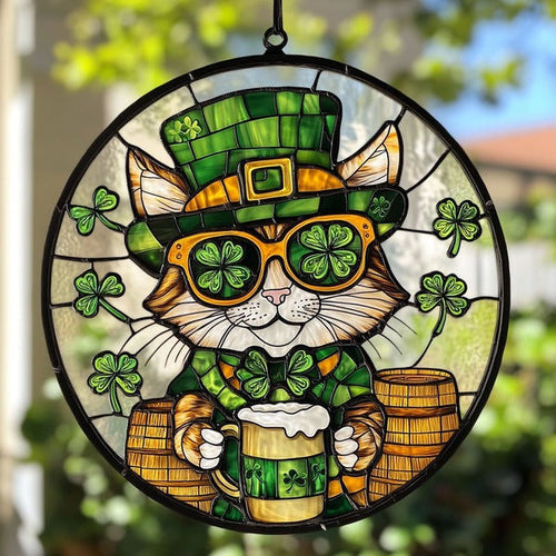 St Patrick Cat Suncatcher Window Hanging Suncatcher St Patrick's Day Gifts For Cat Lovers - Pvr