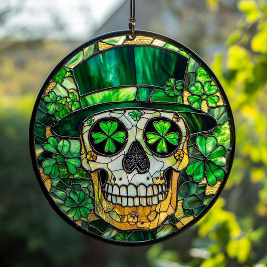 Patrick Skull Suncatcher Window Hanging Suncatcher St Patrick's Day Gifts For Wife - Pvr
