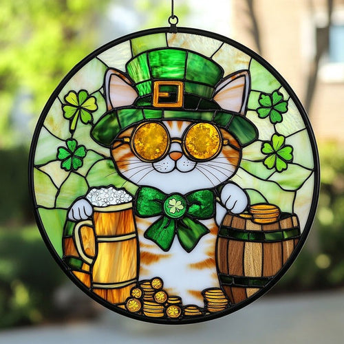 St Patrick Cute Cat Suncatcher Window Hanging Suncatcher St Patrick's Day Cat Lovers Gifts - Pvr