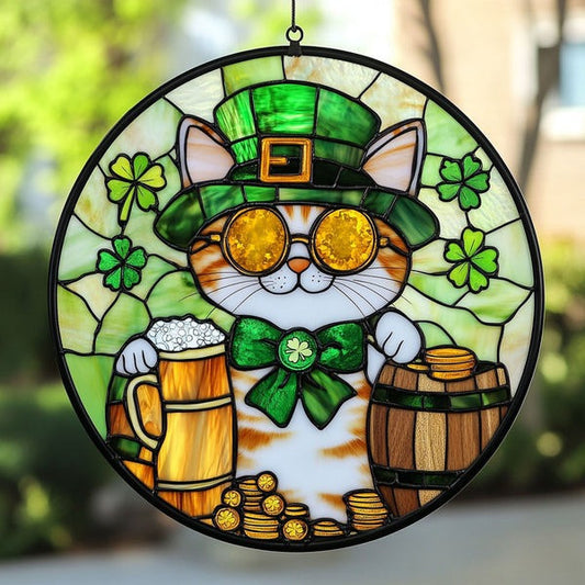 St Patrick Cute Cat Suncatcher Window Hanging Suncatcher St Patrick's Day Cat Lovers Gifts - Pvr