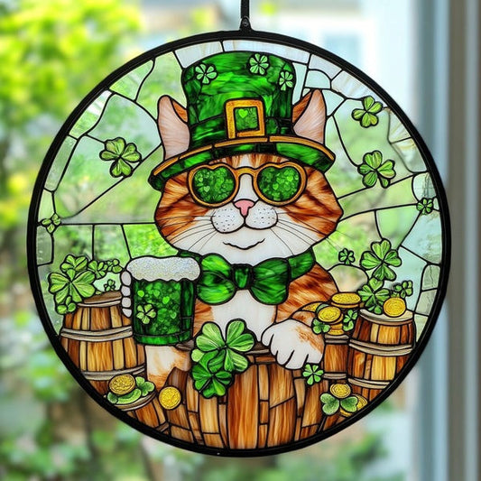Patrick Cat Suncatcher Window Hanging Suncatcher St Patrick's Day Gifts For Cat Lovers - Pvr