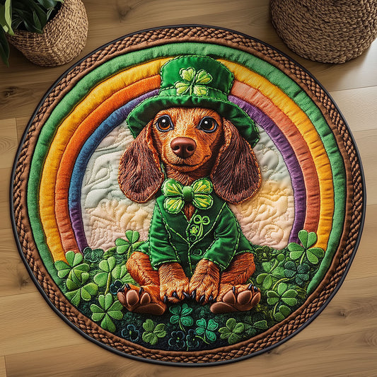 Dachshund Dream Quilted Round Mat Shamrock Day Decor St Patricks Day Gifts For Dachshund Lovers - Pvr