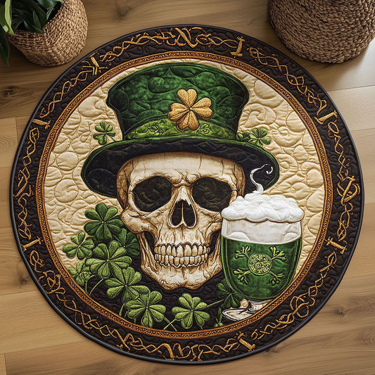 Shamrock Skull Quilted Round Mat St Pattys Day Mat St Patrick Gifts For Grandpa - Pvr