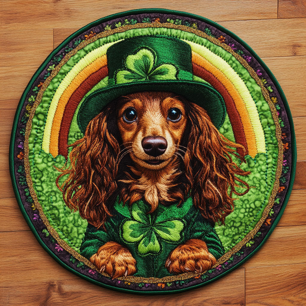 Dachshund Charm Quilted Round Mat Holiday Decorations St Patrick's Day Gift For Wife - Pvr