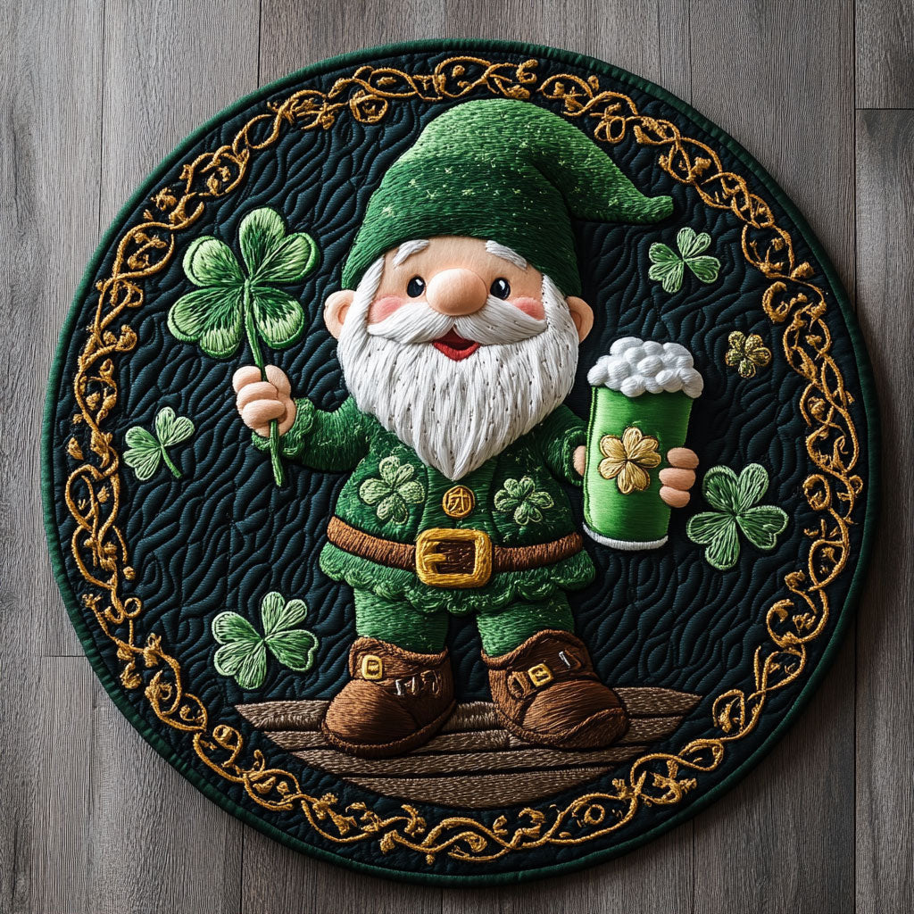 Leprechaun Gnome Magic Quilted Round Mat House Decor Items St Patrick's Day Gifts Idea - Pvr