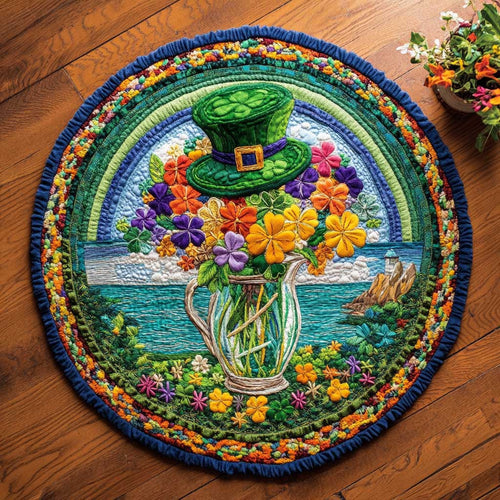 Lucky Shamrock Charm Quilted Round Mat Holiday Indoor Decor St Patricks Day Gift Ideas - Pvr
