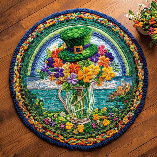 Lucky Shamrock Charm Quilted Round Mat Holiday Indoor Decor St Patricks Day Gift Ideas - Pvr