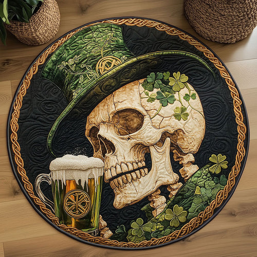 Festive Skull Quilted Round Mat St Pattys Day Mat St Patrick Gifts For Friends - Pvr