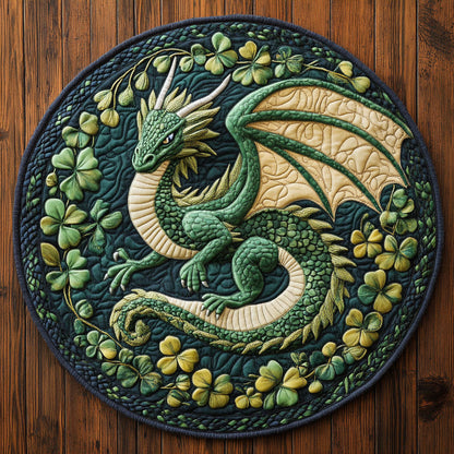 Shamrock Spirit Dragon Quilted Round Mat Holiday Decorations St Patrick's Day Gift Idea - Pvr