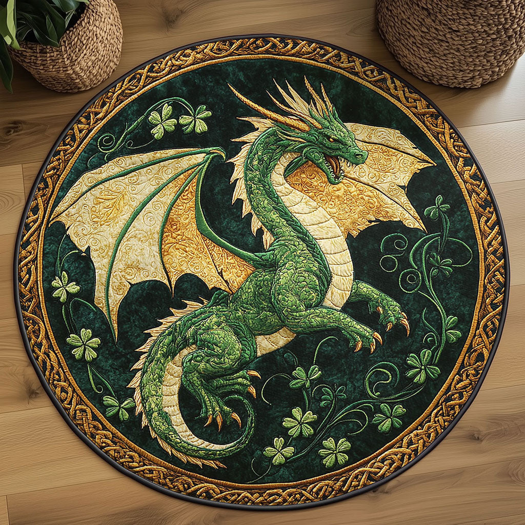Mystic Dragon Quilted Round Mat House Decor St Patrick's Day Gift For Dragon Lovers - Pvr