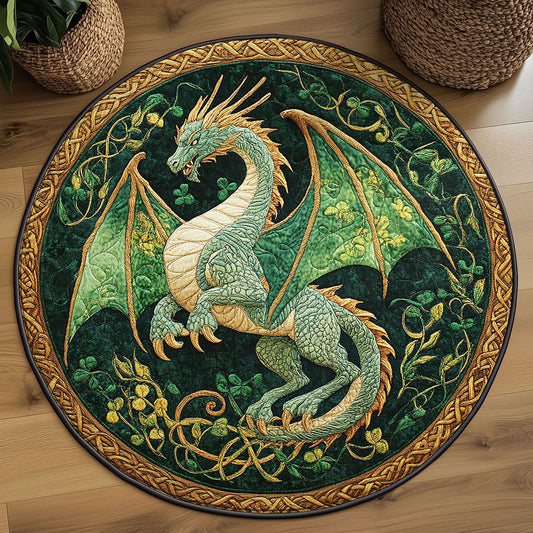 Flame Dragon Quilted Round Mat Holiday Indoor Decor St Patricks Day Gift For Dragon Lovers - Pvr
