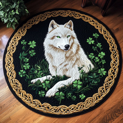 Shamrock Wolf Quilted Round Mat House Decor St Patrick's Day Gift For Wolf Lovers - Pvr