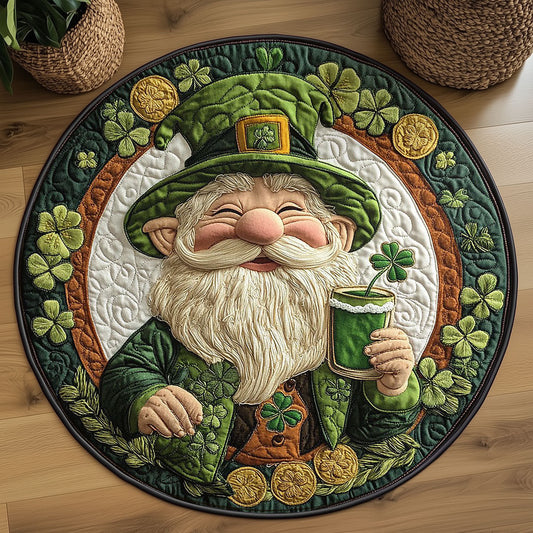 Lucky Clover Gnome Quilted Round Mat Holiday Indoor Decor St Patricks Day Gift Ideas - Pvr