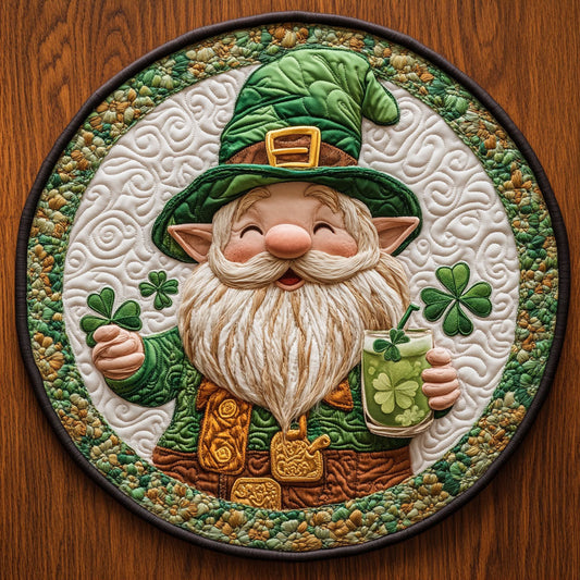 Lucky Brew Gnome Quilted Round Mat St Pattys Day Mat St Patrick Gifts For Friends - Pvr