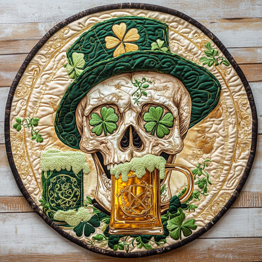 Lucky Skull Quilted Round Mat St Paddy's Day Mat St Patrick's Day Gifts For Boyfriend - Pvr