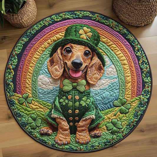 Dachshund Parade Quilted Round Mat Holiday Indoor Decor St Patricks Day Gift For Dog Lovers - Pvr