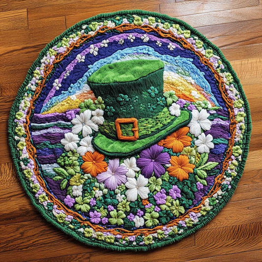 Lucky Shamrock Wishes Quilted Round Mat House Decor St Patrick's Day Gift For Lovers - Pvr