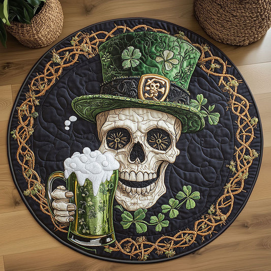 Emerald Skull Quilted Round Mat St Paddy's Day Mat St Patrick's Day Gifts For Coworkers - Pvr