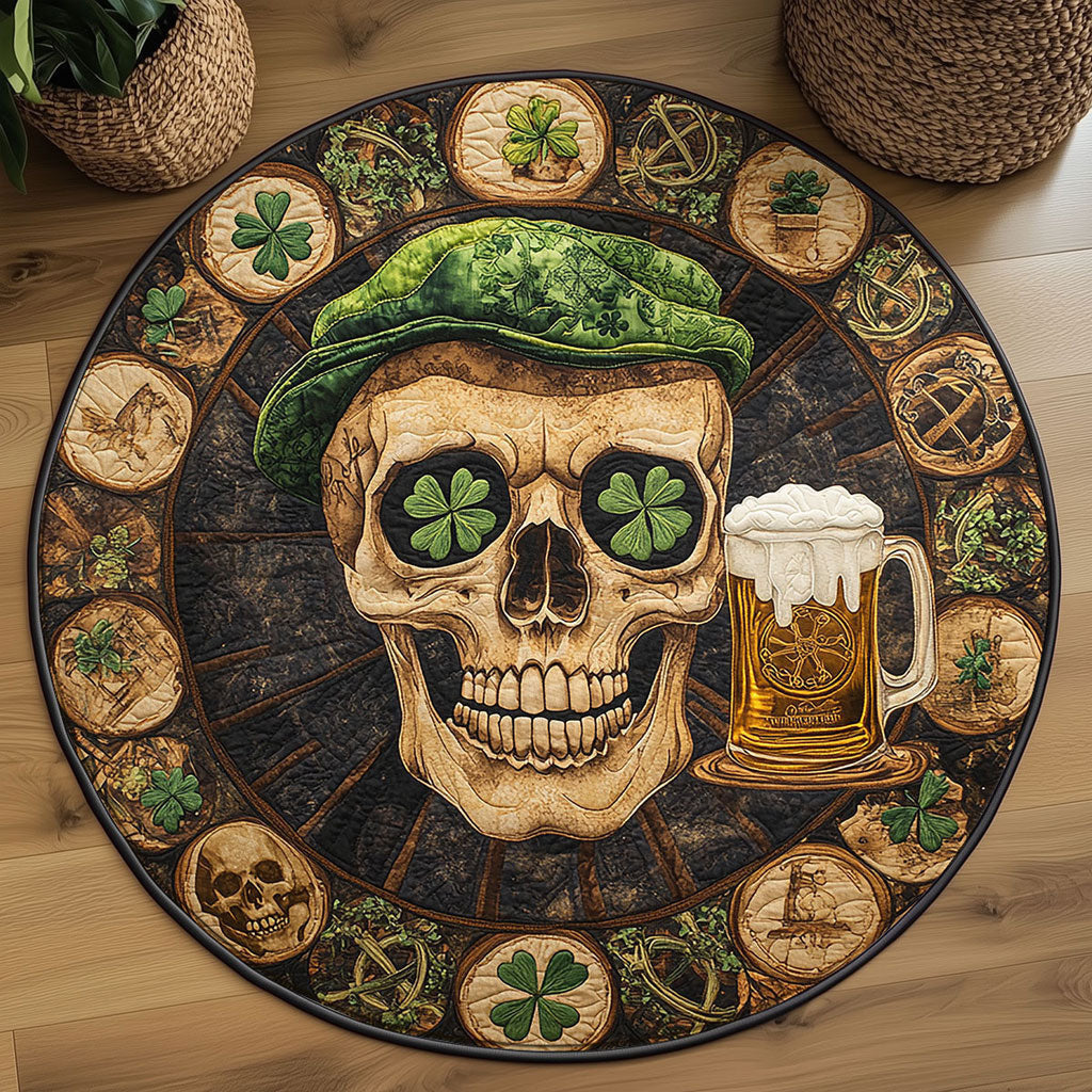 Clover Skull Quilted Round Mat Shamrock Day Decor St Patricks Day Presents For Mom - Pvr