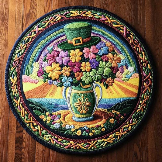 Lucky Shamrock Rainbow Quilted Round Mat Holiday Decorations St Patrick's Day Gift Ideas - Pvr
