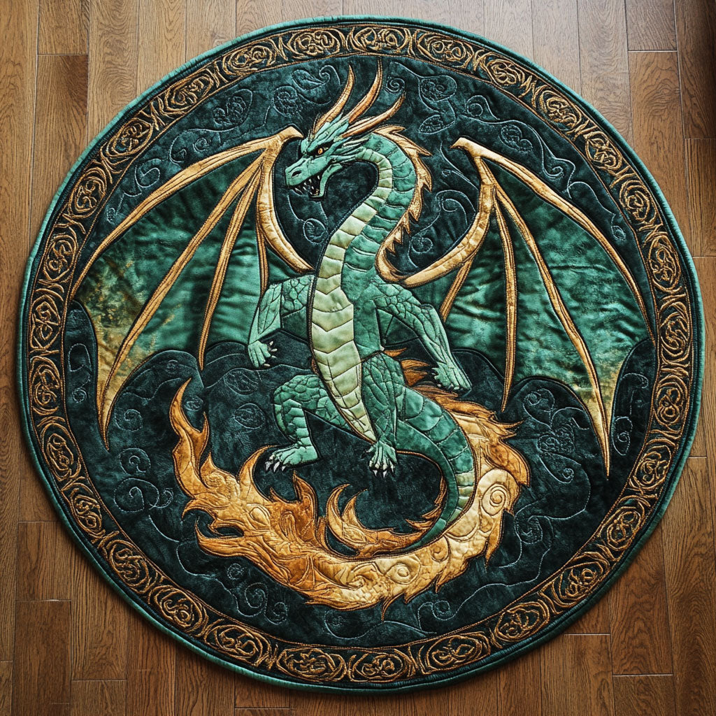 Bloodfang Dragon Quilted Round Mat Holiday Decorations St Patrick's Day Gift For Dragon Lovers - Pvr