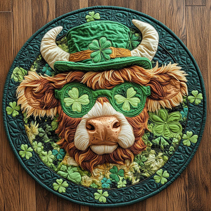Shamrock Cow Quilted Round Mat St Pattys Day Mat St Patrick Gifts For Cow Lovers - Pvr