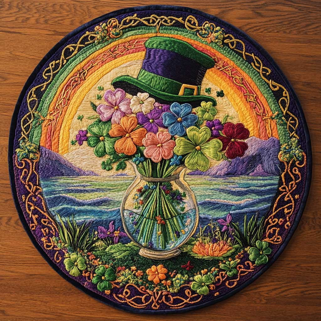 Lucky Shamrock Treasure Quilted Round Mat House Decor Items St Patrick's Day Gifts Idea - Pvr