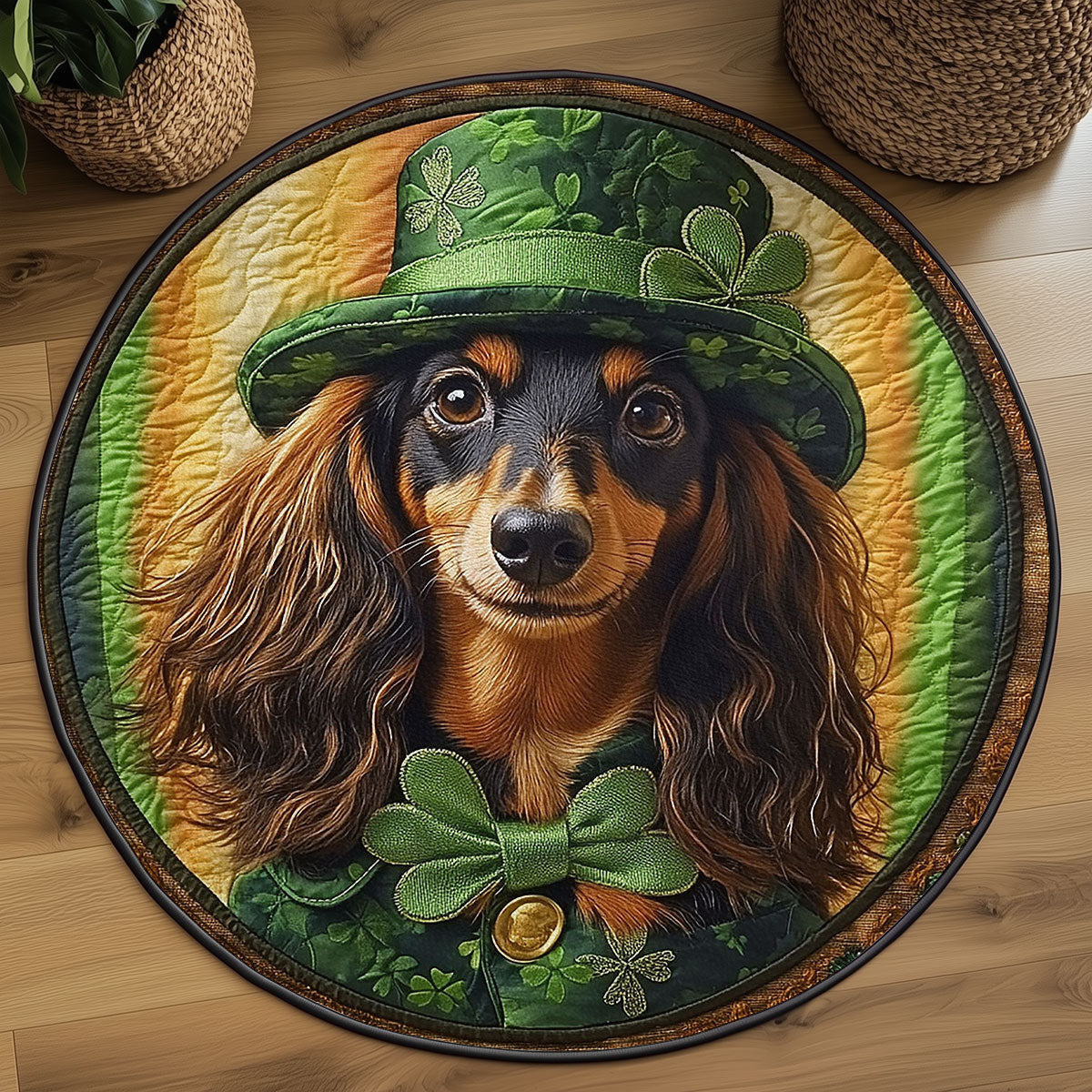 Shamrock Dachshund Quilted Round Mat House Decor St Patrick's Day Gift For Dachshund Lovers - Pvr