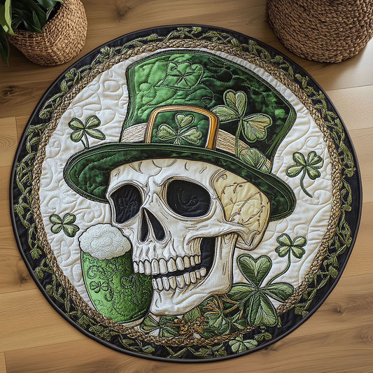 Irish Skull Quilted Round Mat Shamrock Day Decor St Patricks Day Gifts For Lovers - Pvr